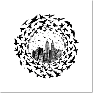 Birds circling over New York City Posters and Art